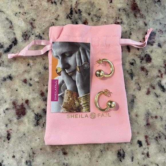 Sheila Fajl Roberta Gold Hoop Ball Earrings Shiny Gold BRAND NEW - Picture 2 of 4